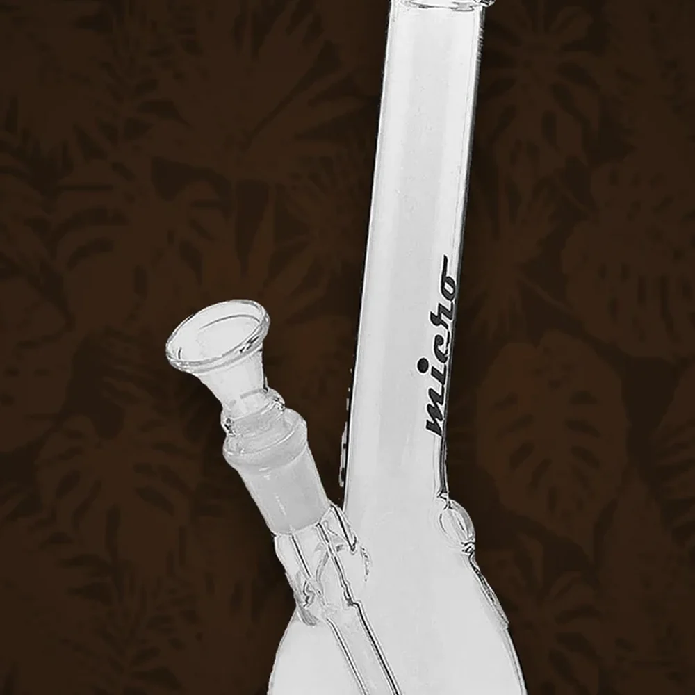 Micro Glasbong 14,5er - Oval + Ziehrohr seitlich - H:14cm WS:3mm - Klar/Farblos — Ansicht 2