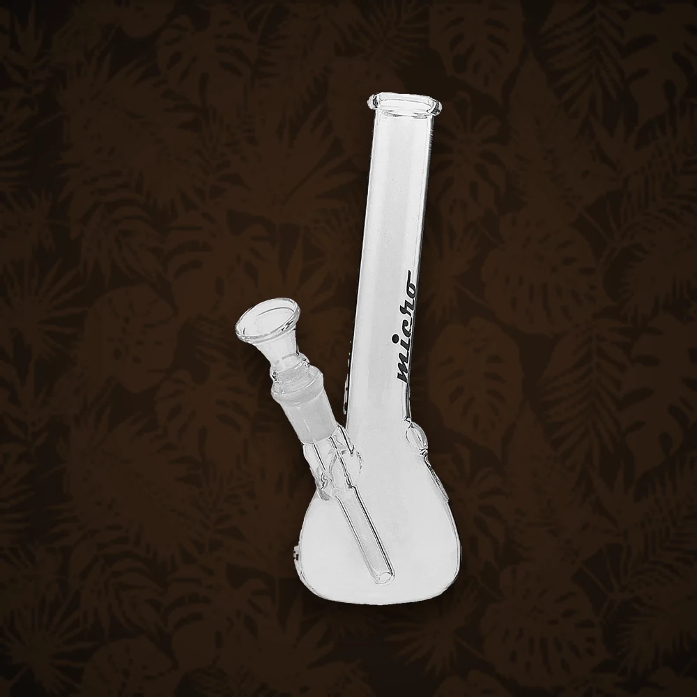 Bongs Micro Glasbong 14,5er - Oval + Ziehrohr seitlich - H:14cm WS:3mm - Klar/Farblos