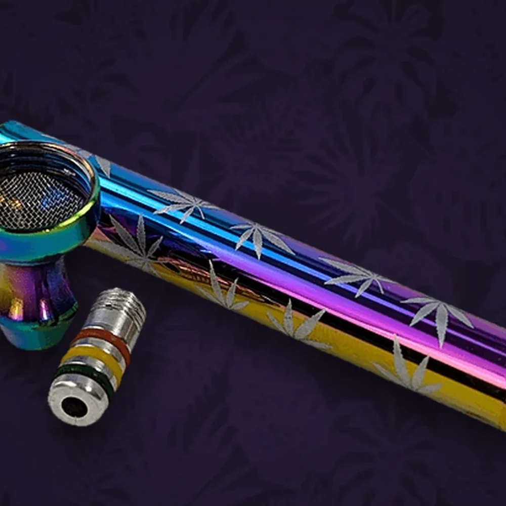 Purpfeife Glas Kopf Rund mit Metallkopf - Set mit Grinder ink. Siebe - Rainbow — Ansicht 2