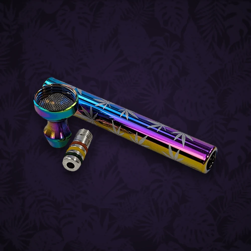 Bong Zubehör Purpfeife Glas Kopf Rund mit Metallkopf - Set mit Grinder ink. Siebe - Rainbow