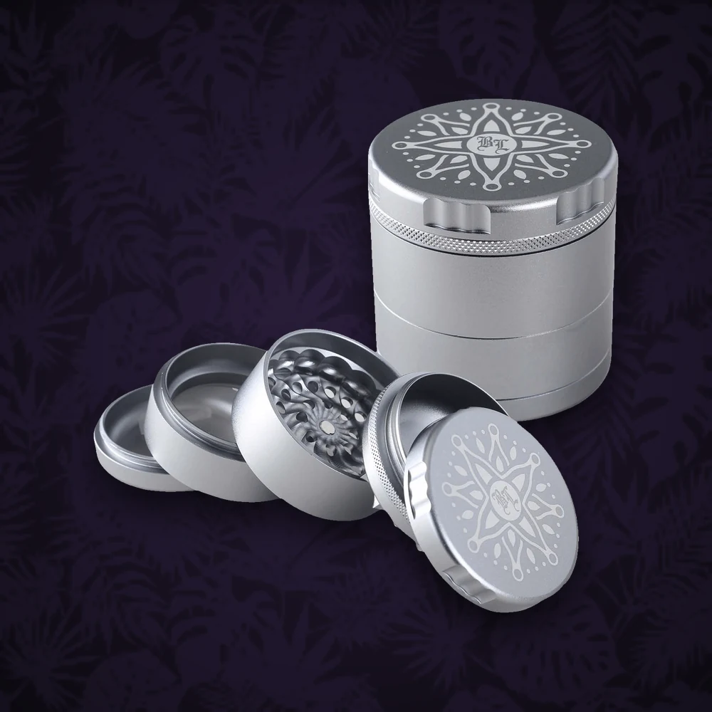 BLACK LEAF Black Leaf - Blumen-Grinder 5-tlg. Silber/Grau Ø 63/58 mm H 64 mm Zahnloses Mahlwerk