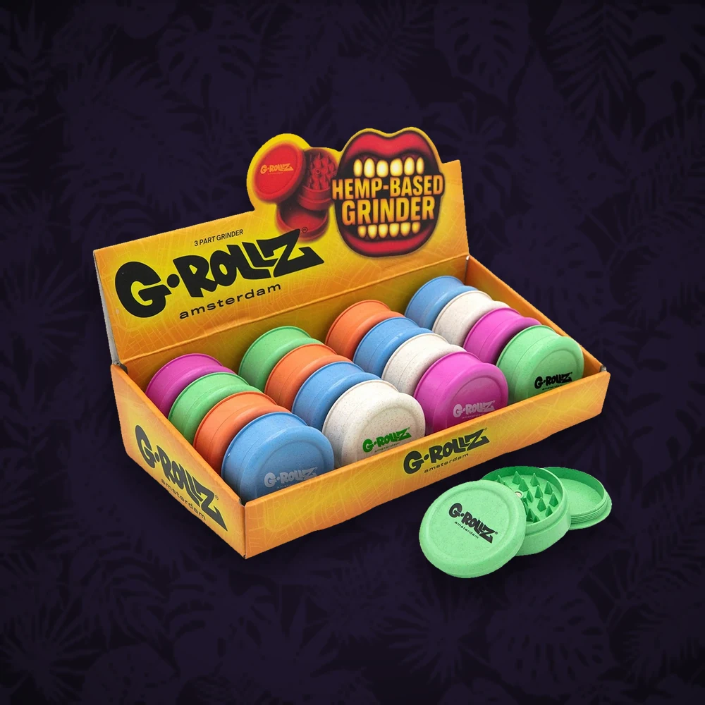 G-Rollz - Kunststoffgrinder mit Hanf - 3tlg. mit Fach D:60mm - versch. Farben — Ansicht 2