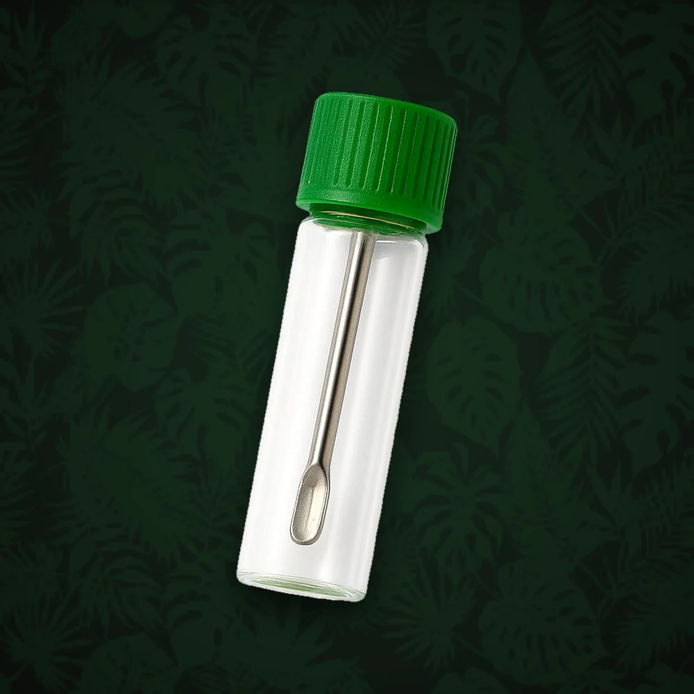 Snuff Fläschchen - mit Löffel am Deckel farbig - 5ml - H:48mm D:15mm - Klar/Farblos